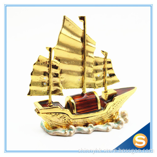 Handmade Metal & Crystal Trinket Box Sailing Shape Jewelry Box SCJ679